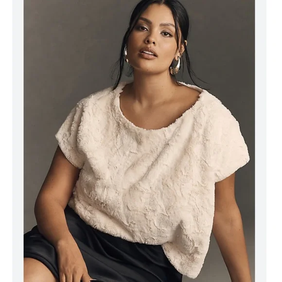 Maeve Faux Fur Top in Cream size Small Statement Luxe Anthropologie - Picture 2 of 15